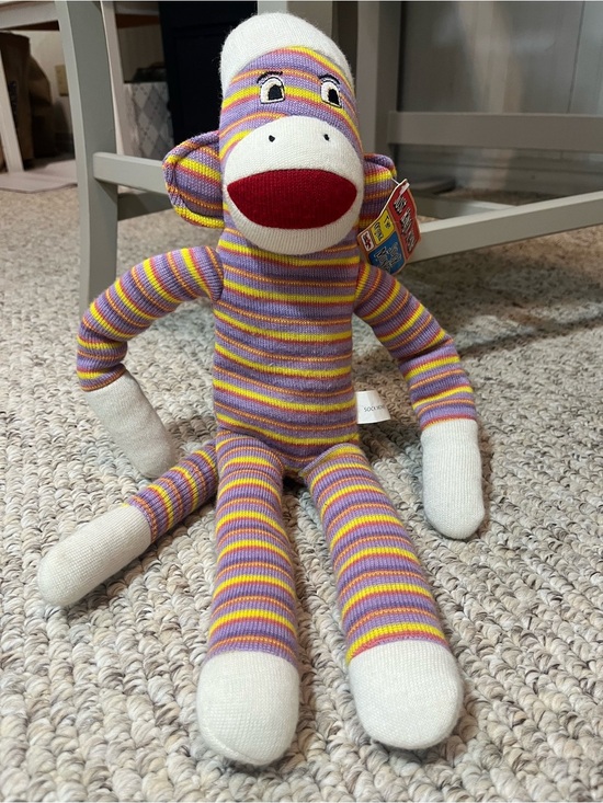 Sock Monkey Other - Striped Purple & Yellow Sock Monkey Plush Toy - Unbranded NWT rare vintage